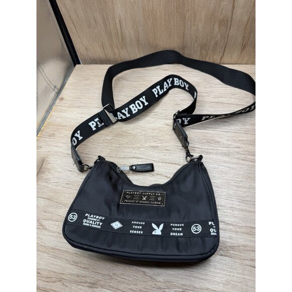 Playboy Handbags - Playboy Supply Co. Shoulder Bag Black Logo Strap